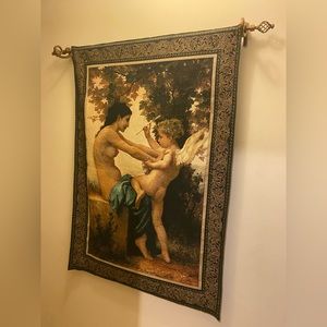 Tapestry Girl defending herself against love. 100% Cotton. 36”Wx50”L